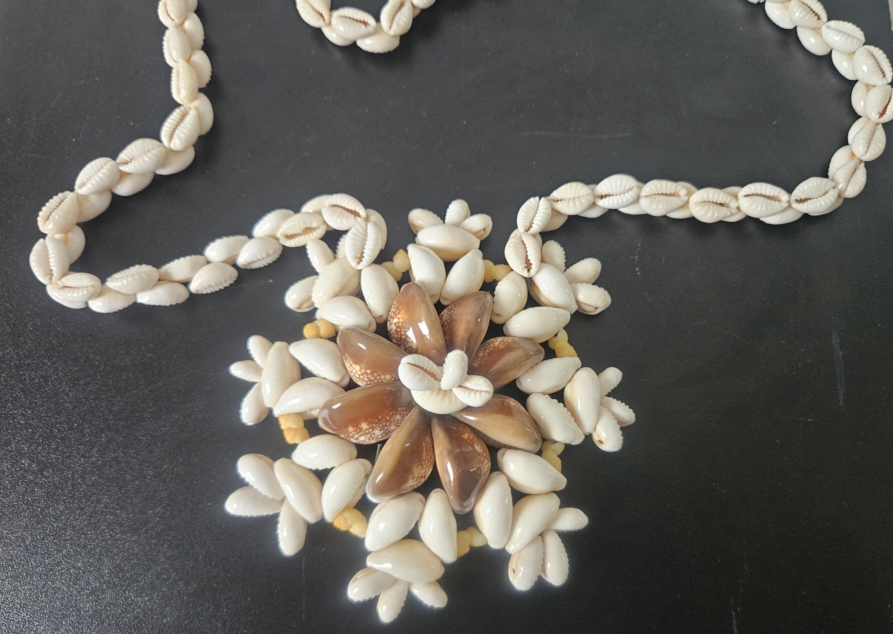Vintage Huge Oversized Cowrie Shell Pendant Necklace Statement Boho Huge Oversized Pendant 1970s Style Hawian
