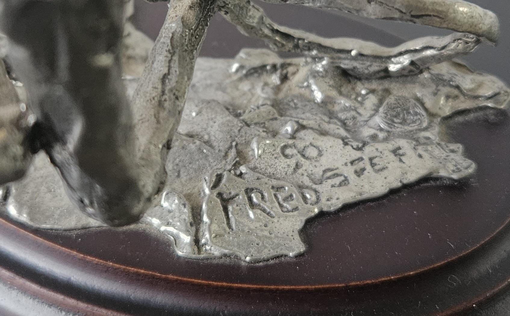 Vintage Pewter Biker Cyclist Sculpture Figure On Plinth Signed Handcrafted 1990s