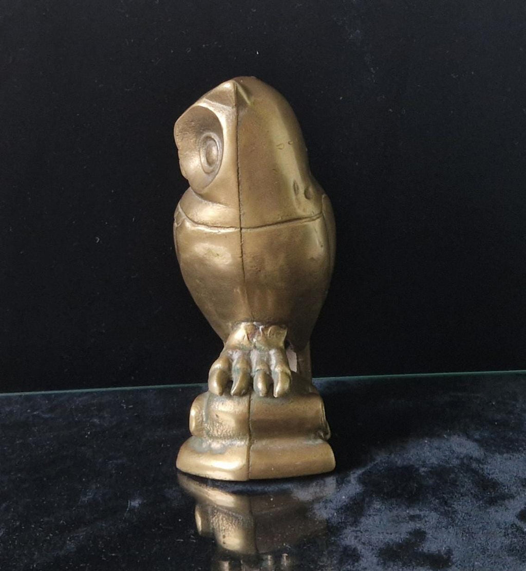 Vintage Heavy Mcm Cast Brass Owl Figure Ornament Scandi Style 16cm Tall Unpolished