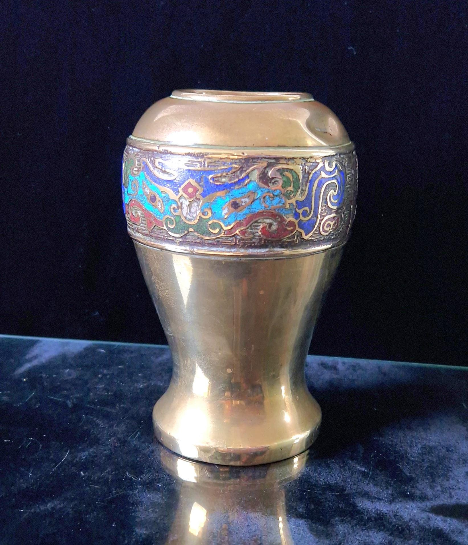 Antique Chinese Late Qing Champleve Enamelled Bronze Small Vase 19th Century