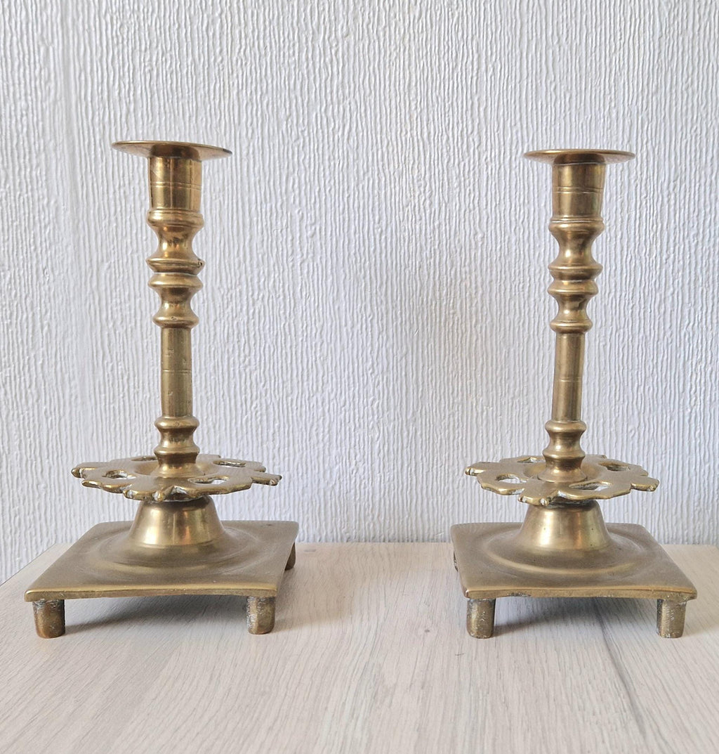 18th Century Solid Turned Brass Russian Sabbat Candle Holder Sticks Very Rare