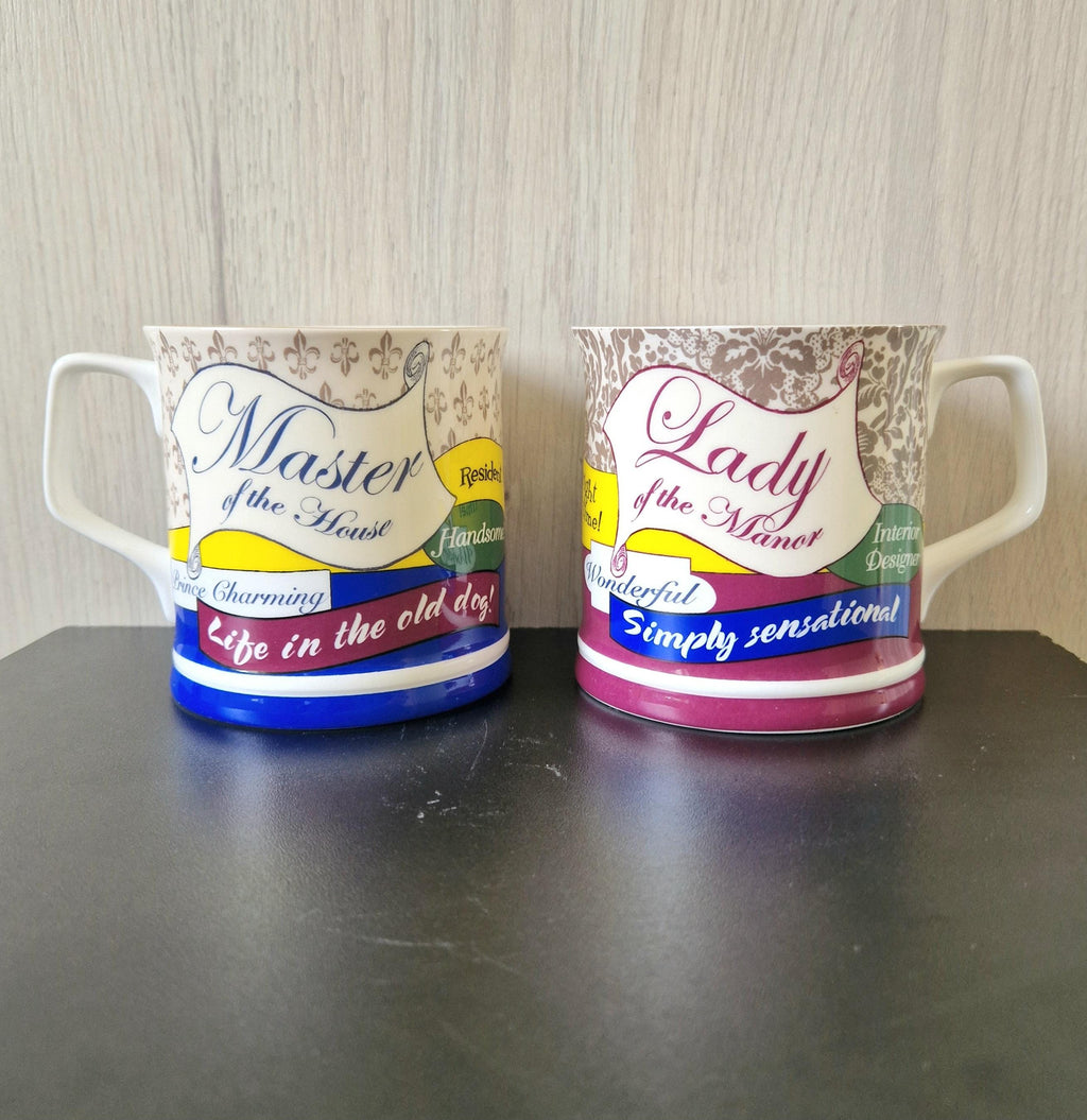 Vintage Past Times Fine Bone China Master & Lady Of The House Coffee Mugs