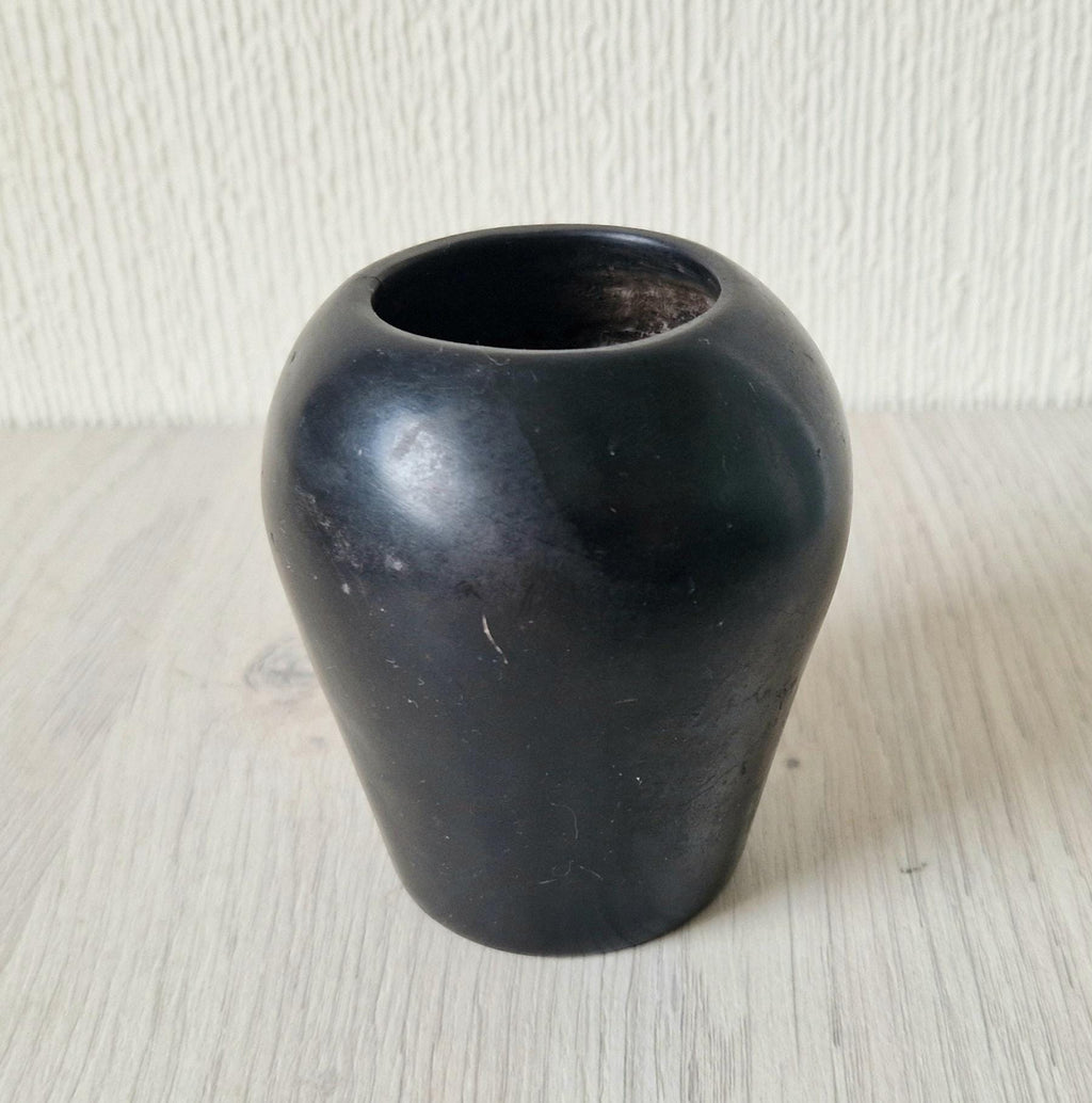 Ancient Egyptian Carved & Black Painted Stone Kohl Vessel Pot 8.6cm
