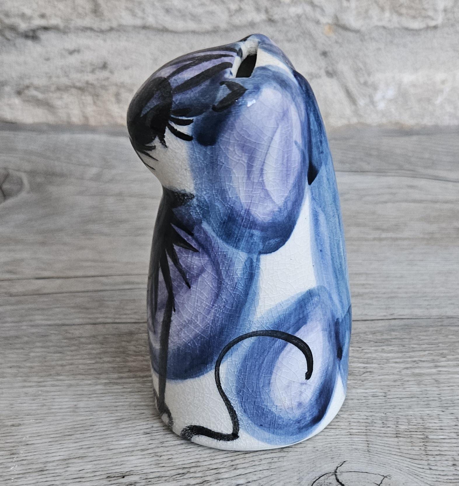 Pottery Cat Ornament 5p Money Box 10.5cm MCM Vintage Cat Figure