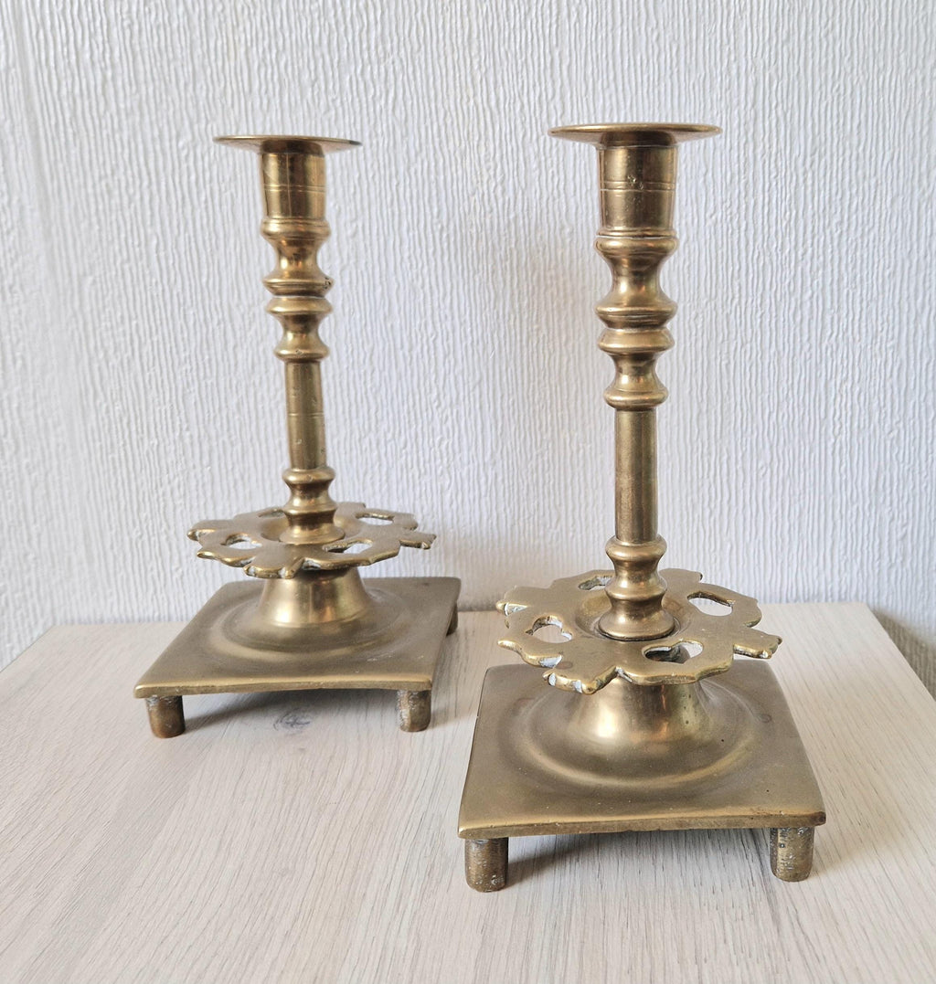 18th Century Solid Turned Brass Russian Sabbat Candle Holder Sticks Very Rare