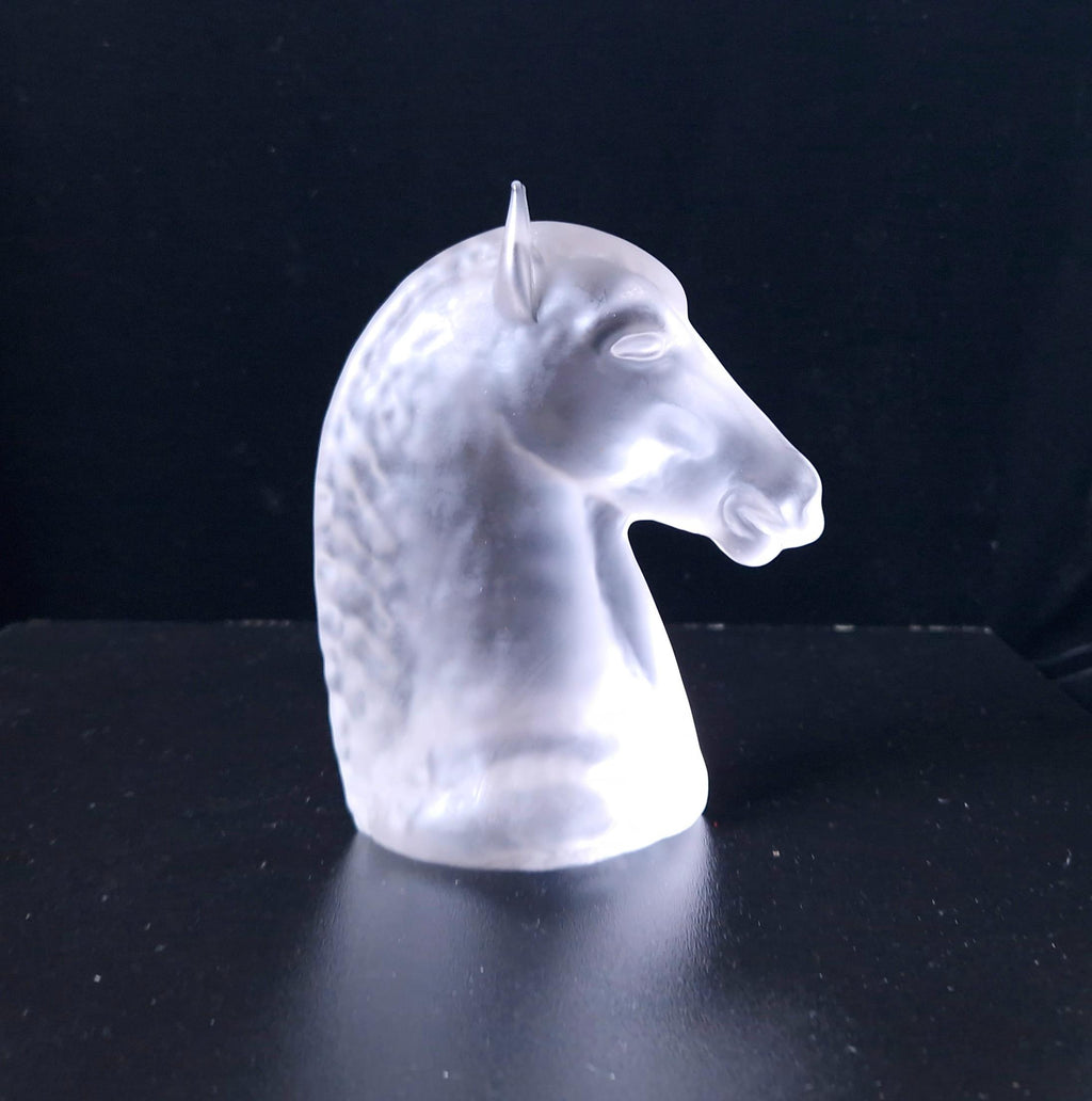 Vintage Frosted Glass Art Deco Style Horse Head Figure Paperweight 13cm