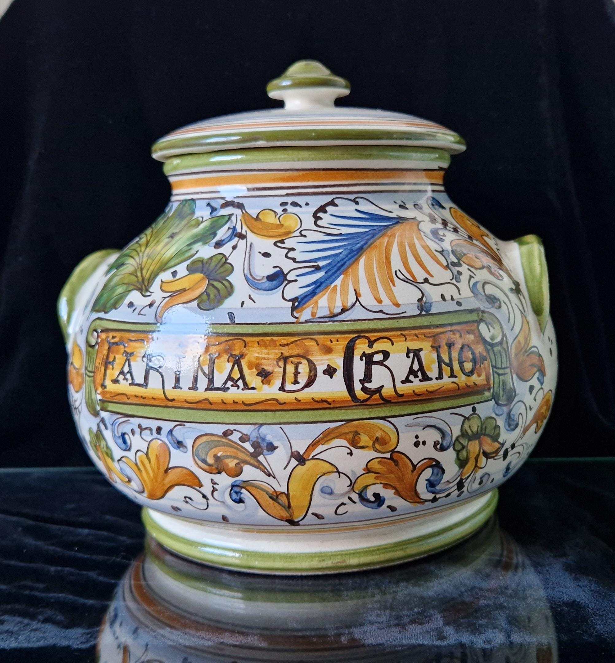 Vintage Italian Deruta Majolica Lidded Flour Jar