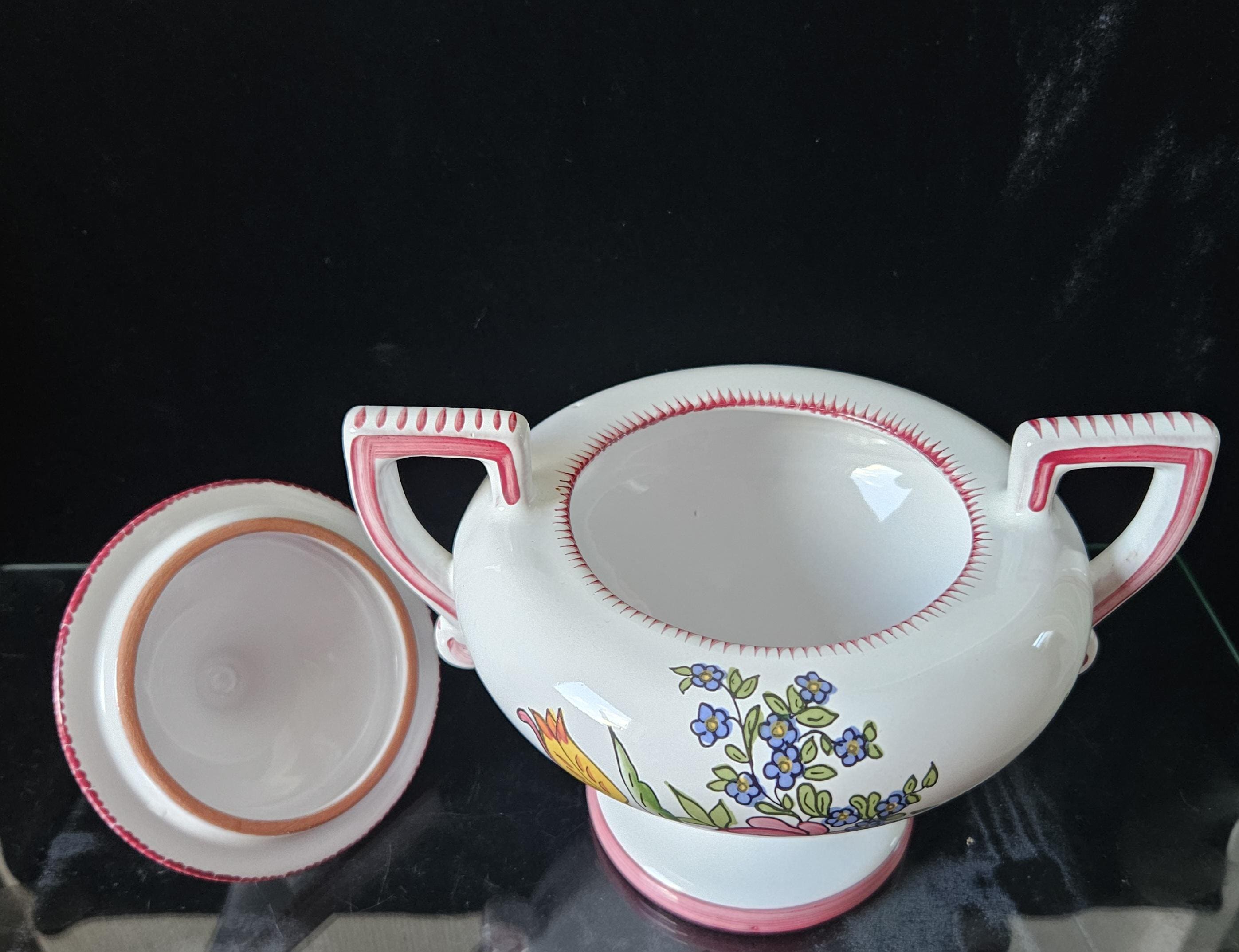 Rare Vintage French Lidded Bonbonniere Lidded Pot with Floral Decorations, signed Roullet Renoleau 18cm Tall