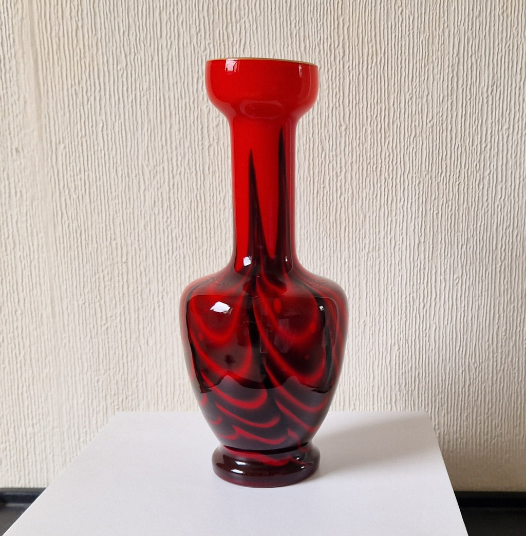 Vintage Striking Carlo Moretti Red & Black Opaline Glass Vase  Mid-Century Florence