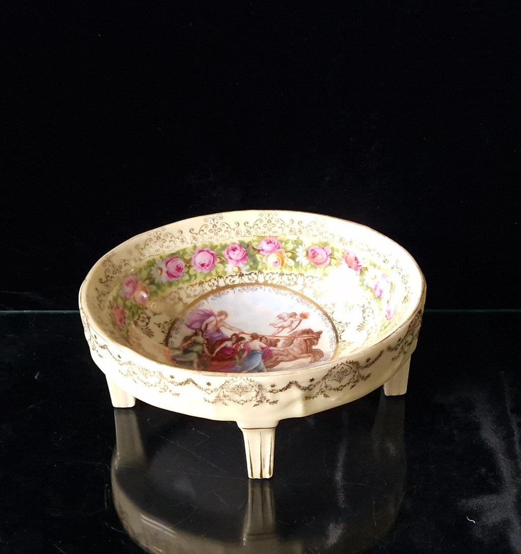 Royal Vienna Style Four Footed Oval Aurora Apollo Chariot Vintage Candy Dish