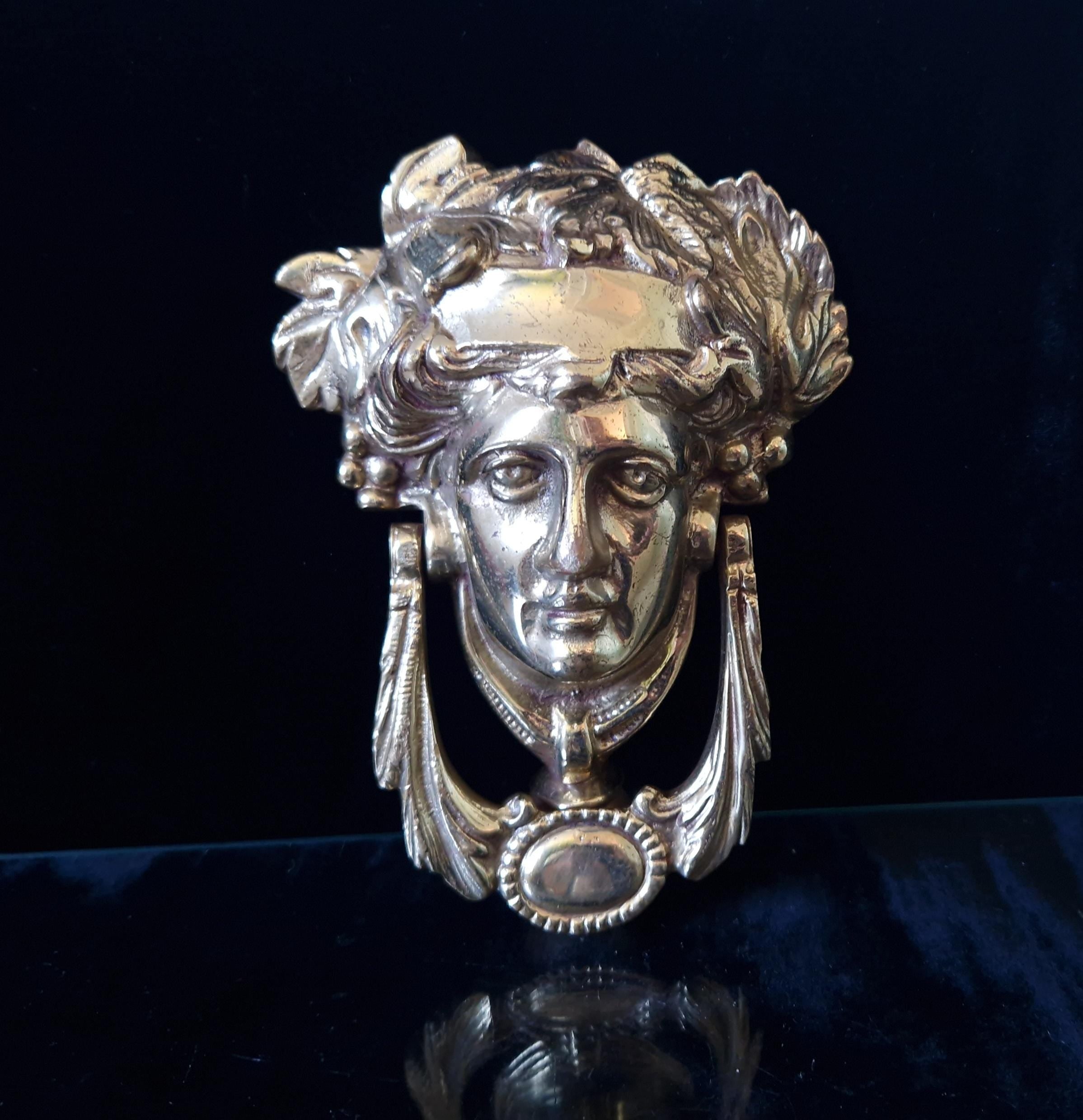 Vintage Large Heavy Cast Brass Dionysius Swing Arm Door Knocker 17cm