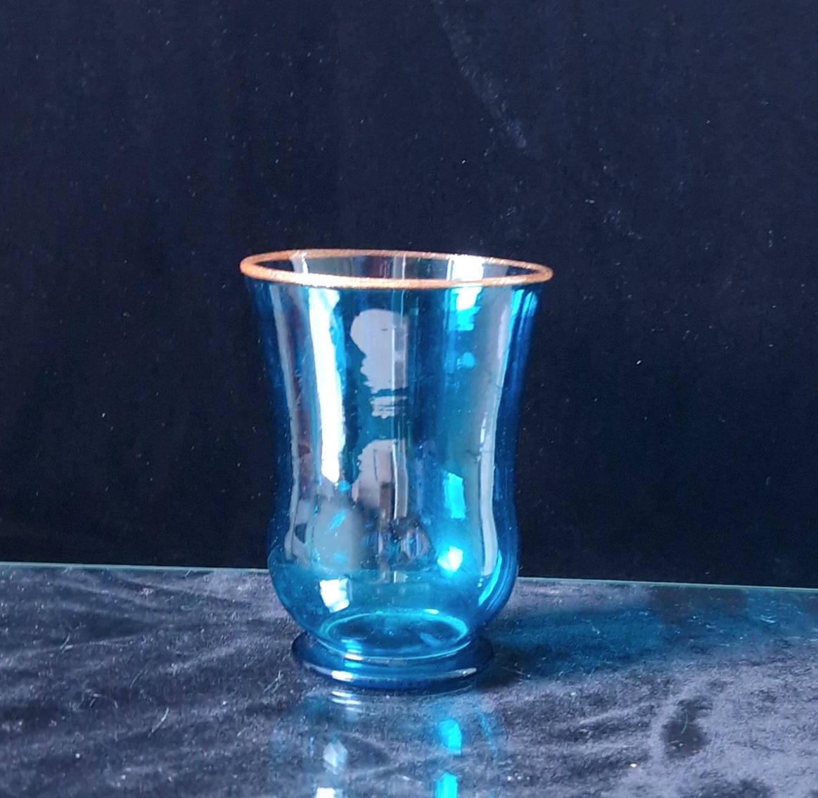 19th Century Hand Blown Peacock Blue Glass Beaker: Aventurine Rim