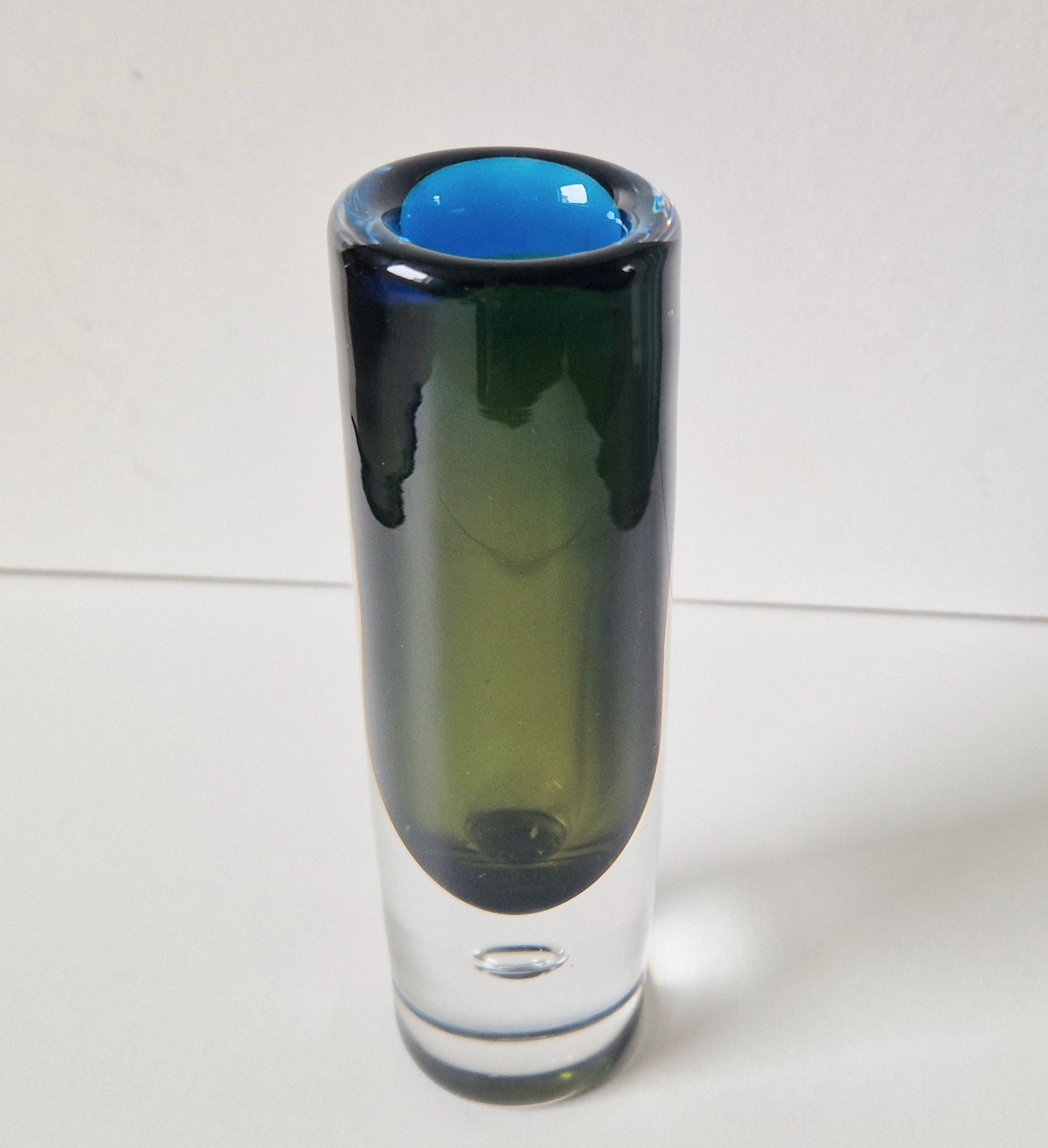 Vicke Lindstrand Kosta Sommerso Art Glass Vase: 1950s Modernist Cylinder