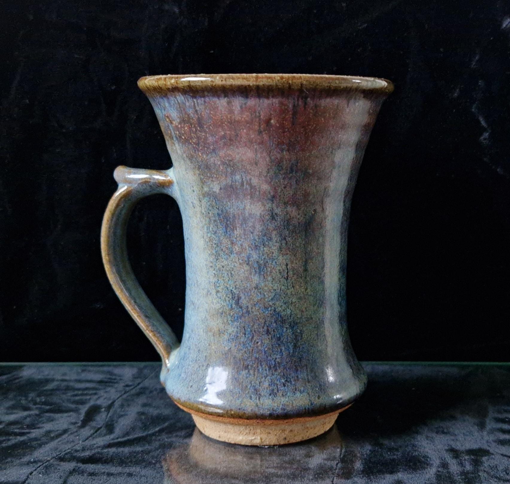 Midcentury Adrian Lewis Evans Flared Rim Multi-Colour Glaze Studio Pottery Stoneware Tall Tankard Signed