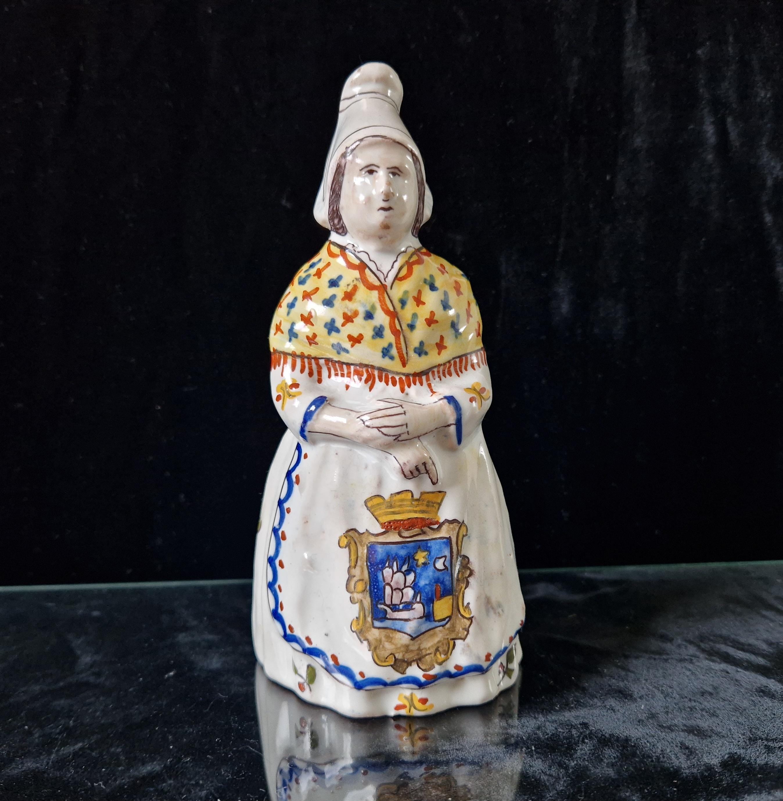 Vintage Faience Earthenware French Rouen 'Mer Sur Mer' Lady Ceramic Table Bell