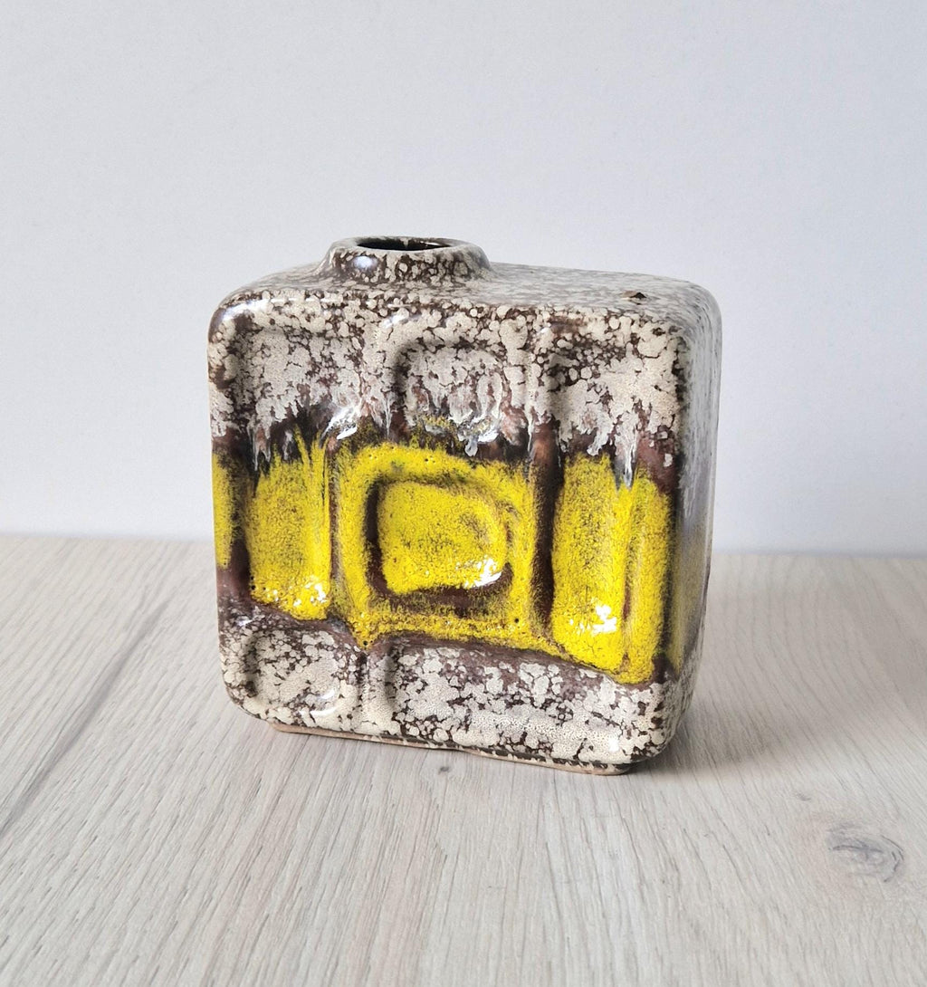 Vintage 1960's Strehla Yellow Fat Lava Block Chimney Vase GDR East German