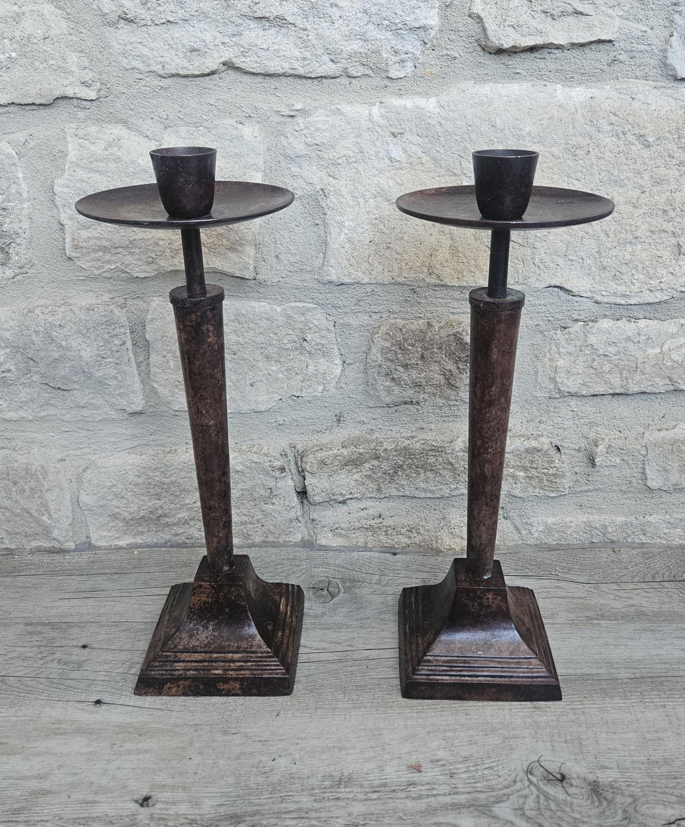 Vintage Art Deco Style Pair Tall Metal Candlesticks Candle Holders 35cm Tall Taper Candlesticks Tall