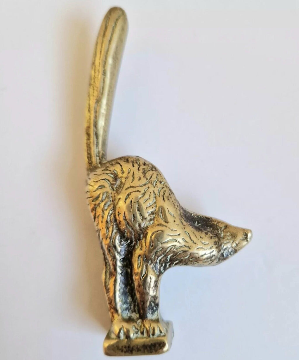 Small Heavy Solid Cast Brass Witch's Standing Cat Figure Ornament 8.5cm Possibly Pipe Tamper