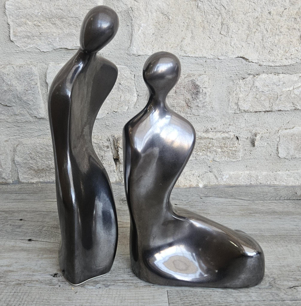 Vintage Tall Large Abstract Couple Figures Ceramic Metallic Finish 32 and 28cm Tall