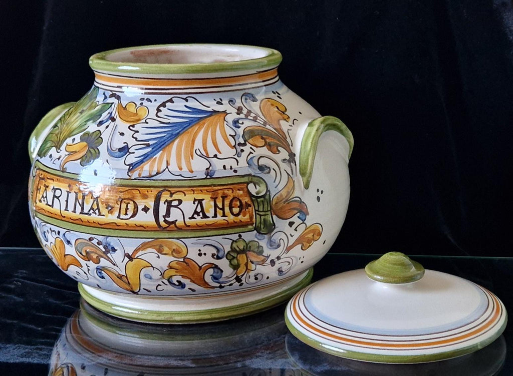 Vintage Italian Deruta Majolica Lidded Flour Jar