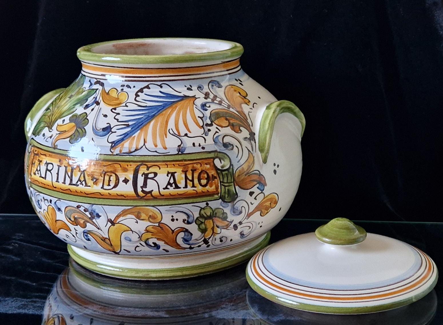 Vintage Italian Deruta Majolica Lidded Flour Jar