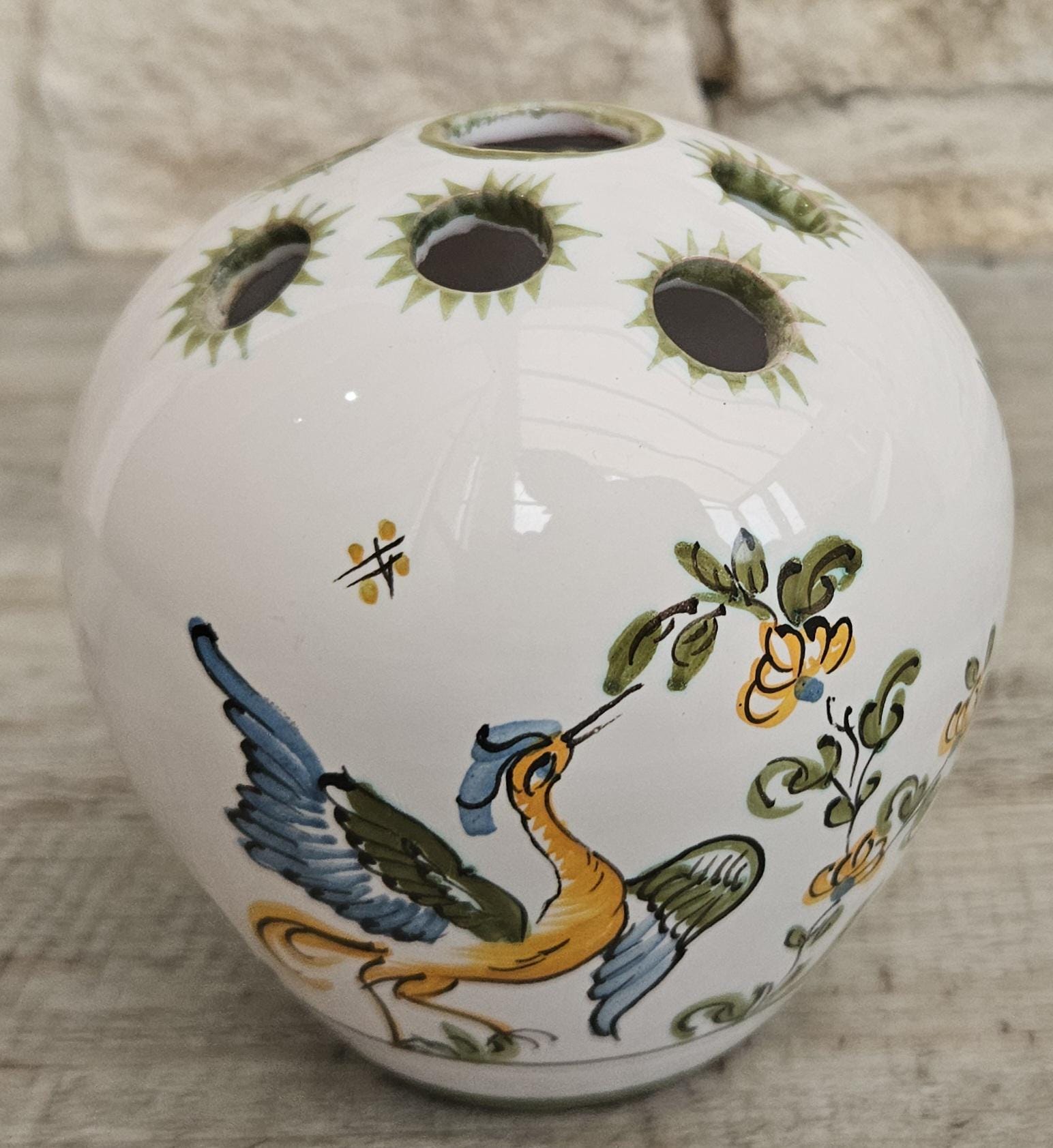 Vintage Faïence Small Flower Vase with Bird Detail Ceramic France Lallier Moustiers Vgc