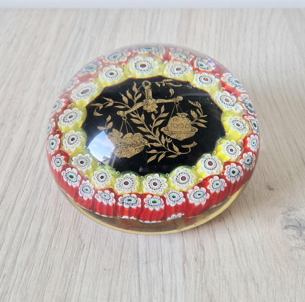 Libra Astrological Murano Art Glass Paperweight Ferro & Lazzarini 1980 Italy