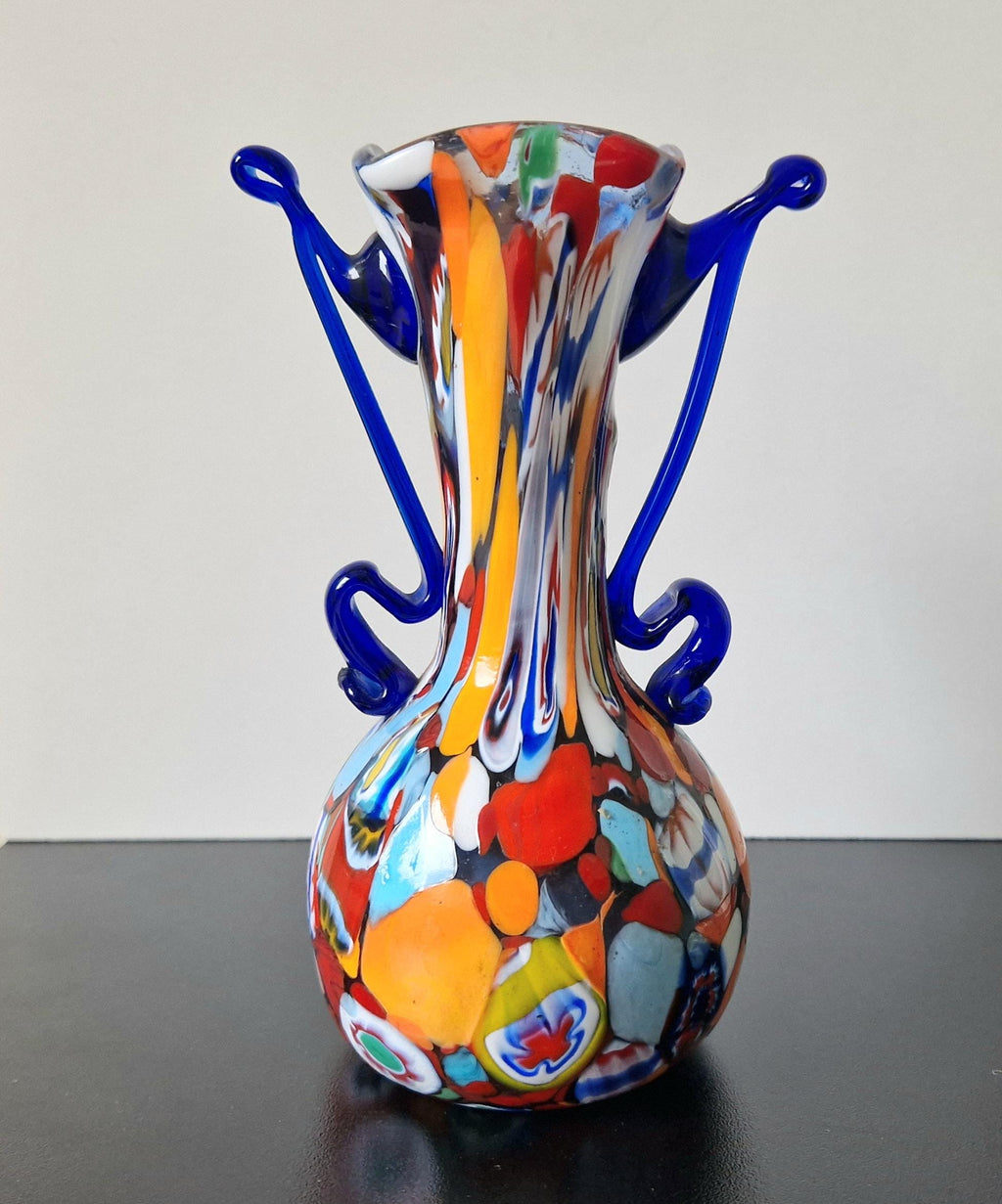 Fratelli Toso Vase Carnivale Millifiore Hand Blown Murano Glass Vase 1950's