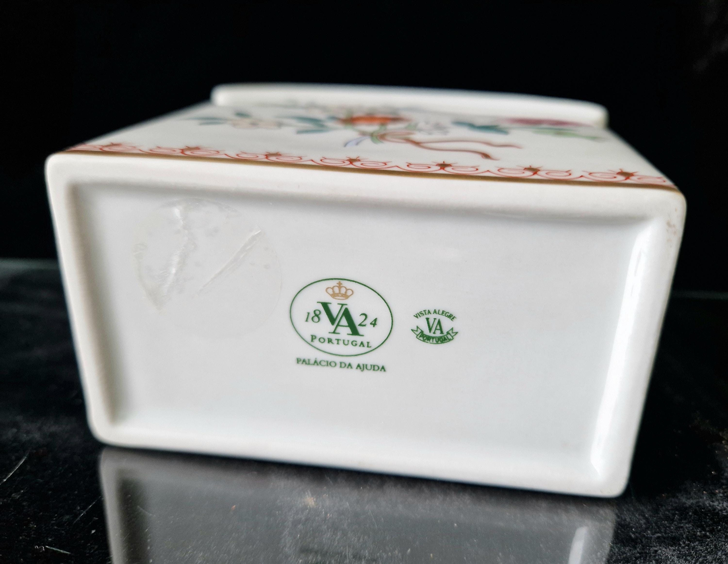 Vintage Vista Alegre Ceramic Tea Caddy Lidded Jar Floral Pattern With Gold Detail