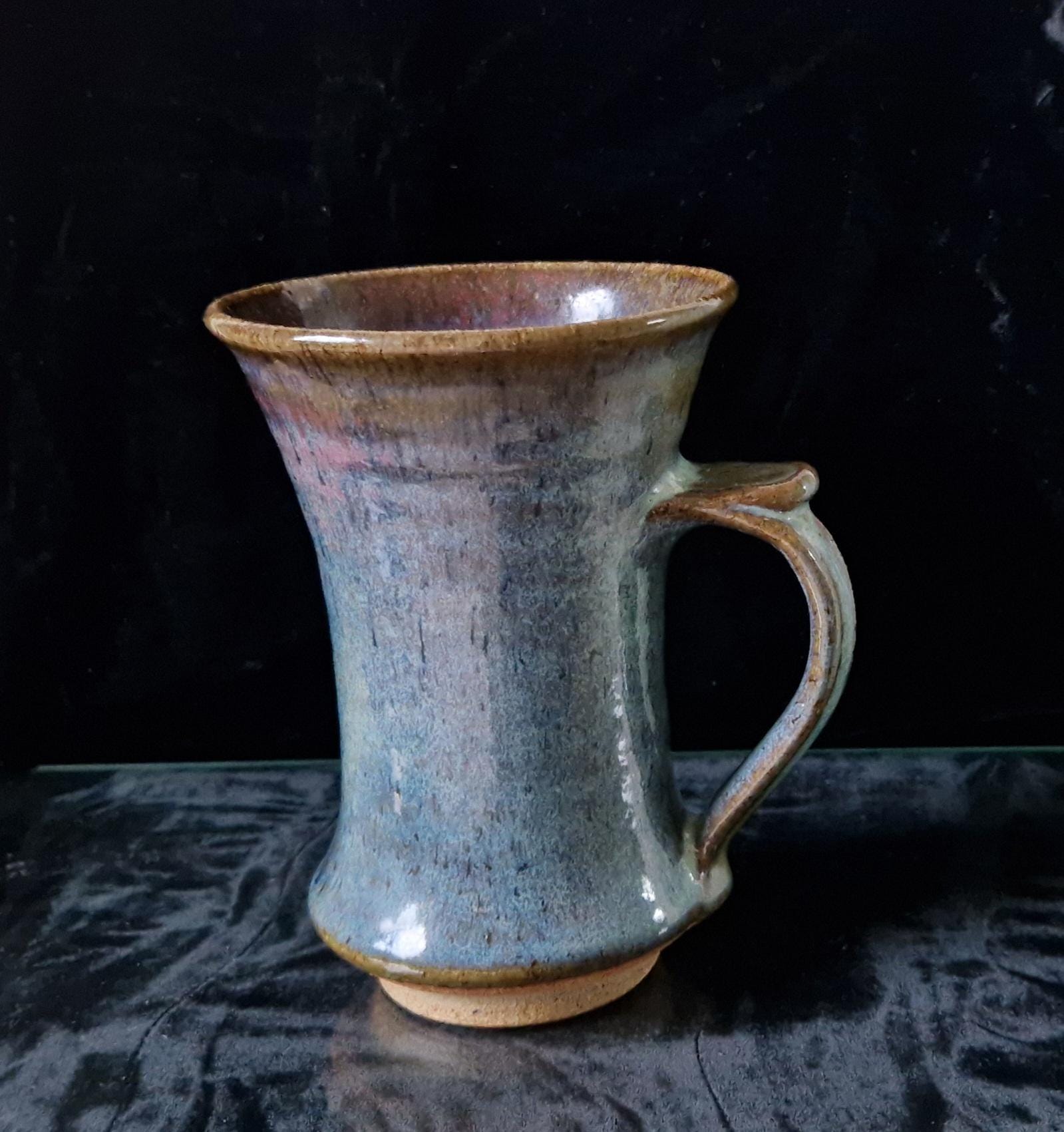 Midcentury Adrian Lewis Evans Flared Rim Multi-Colour Glaze Studio Pottery Stoneware Tall Tankard Signed
