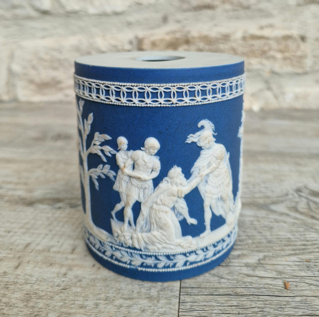 Antique Late 18th-Early 19th C. William Adams Jasperware Neoclassical Blue Sprigged Drum Vase Base