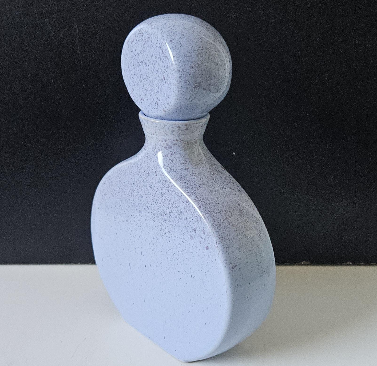 Retro Bottle with Stopper Stoneware Light Blue Speckled Finish Made in Halifax England 1980s 19cm Dressing Table Decanter