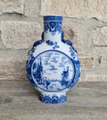 Vintage Dutch Delft Pottery Blue & White Moon Flask Vase River Scene 23cm