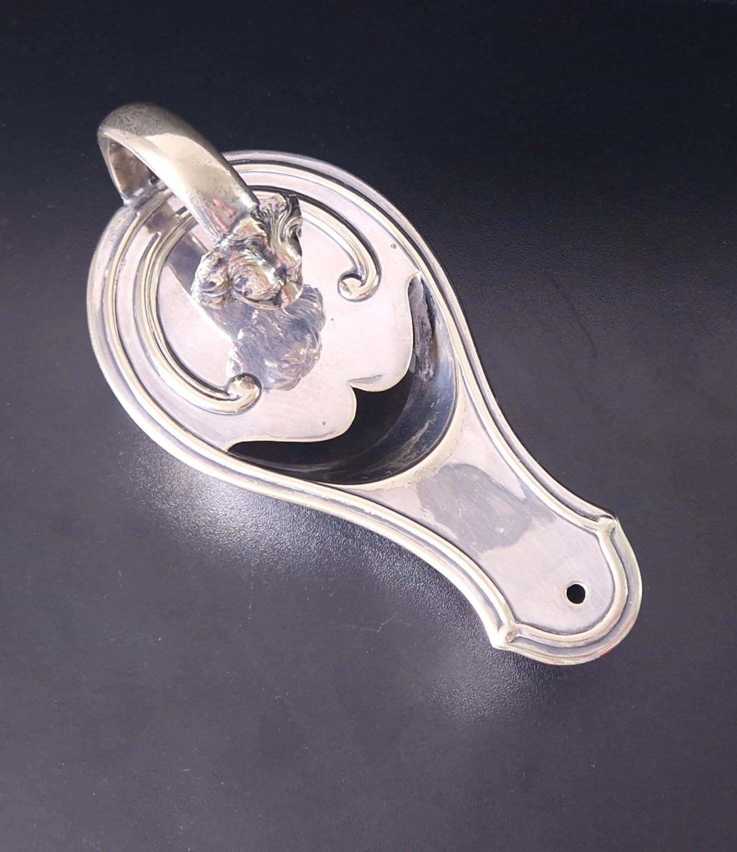 Victorian Silver Plated Brass Oil Lamp Style Lion Mask Handle Spoon Warmer