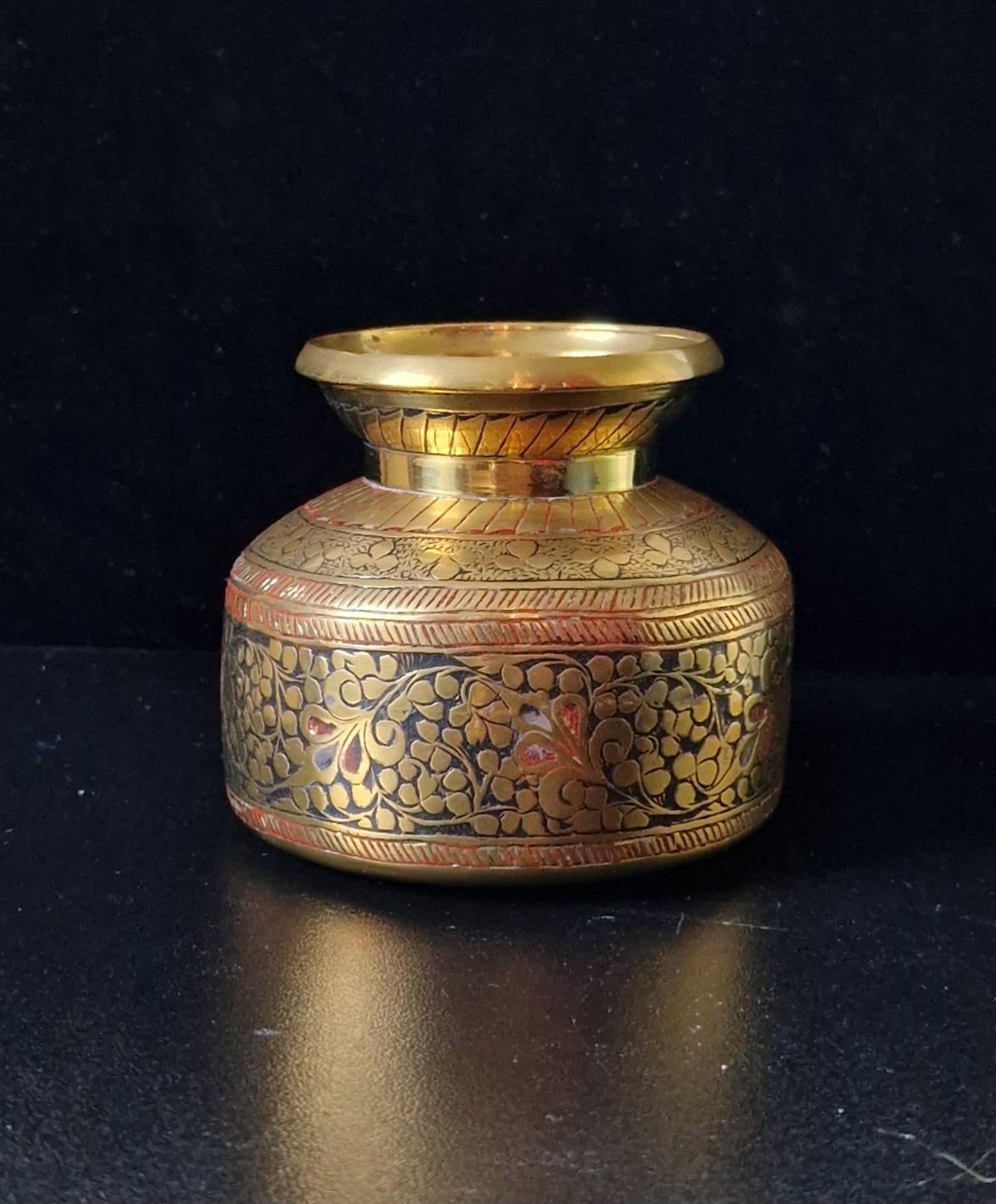 Vintage Indian 'Ganga-Jamuna' Kalash Decorative Work Lota Water Pot