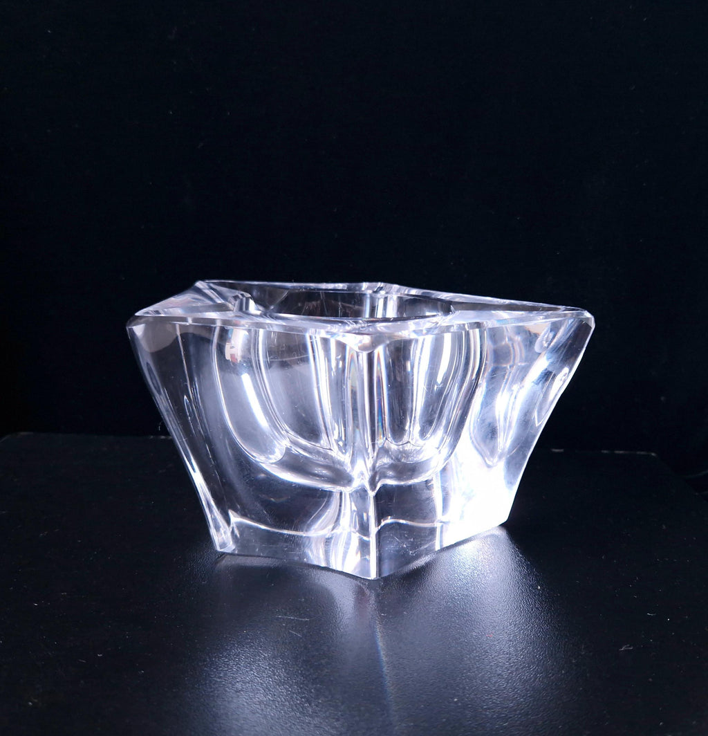 Heavy Freeform Geometric Bevelled Edge Continental Mid-Century Crystal Glass Table Desk Ashtray