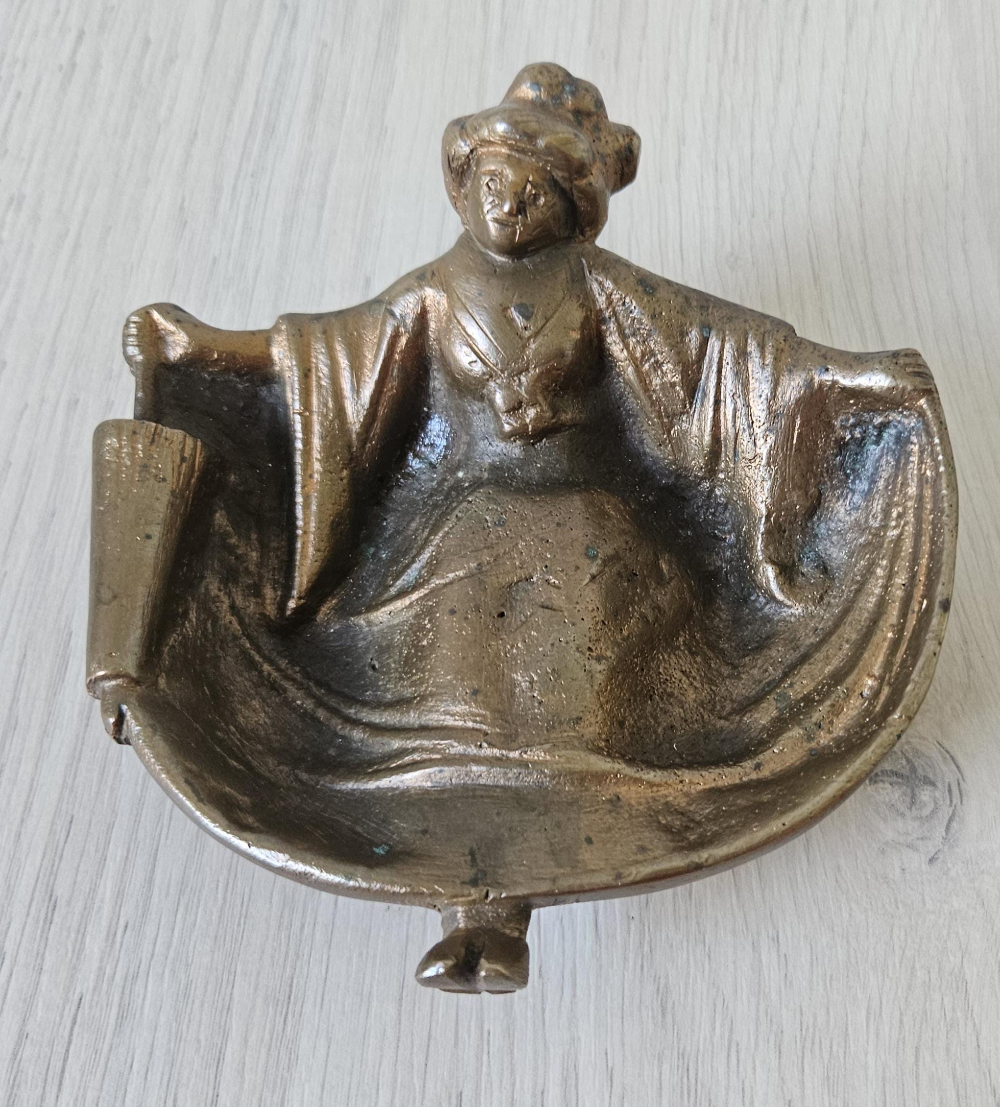 Vintage Naughty Geisha Bronze ,Calling Card Holder, Vide Poche, Paperweight 5.5" X 5.5"