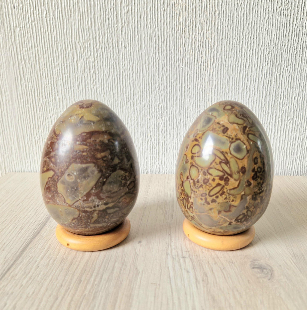2 x Antique Large Cornish Serpentine Decorative Mineral Eggs 10cm (4 inch)