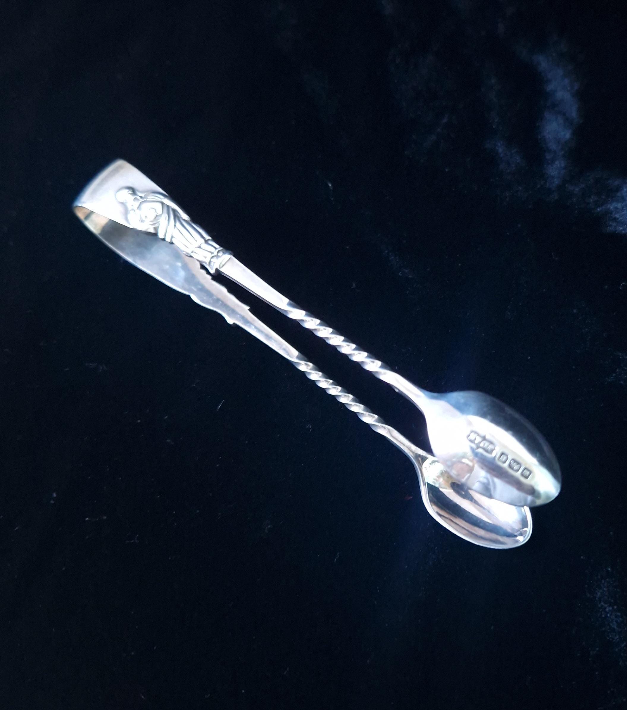Fine Solid Silver Apostle Sugar Tongs by James Dixon & Sons Ltd 1946. Sheffield