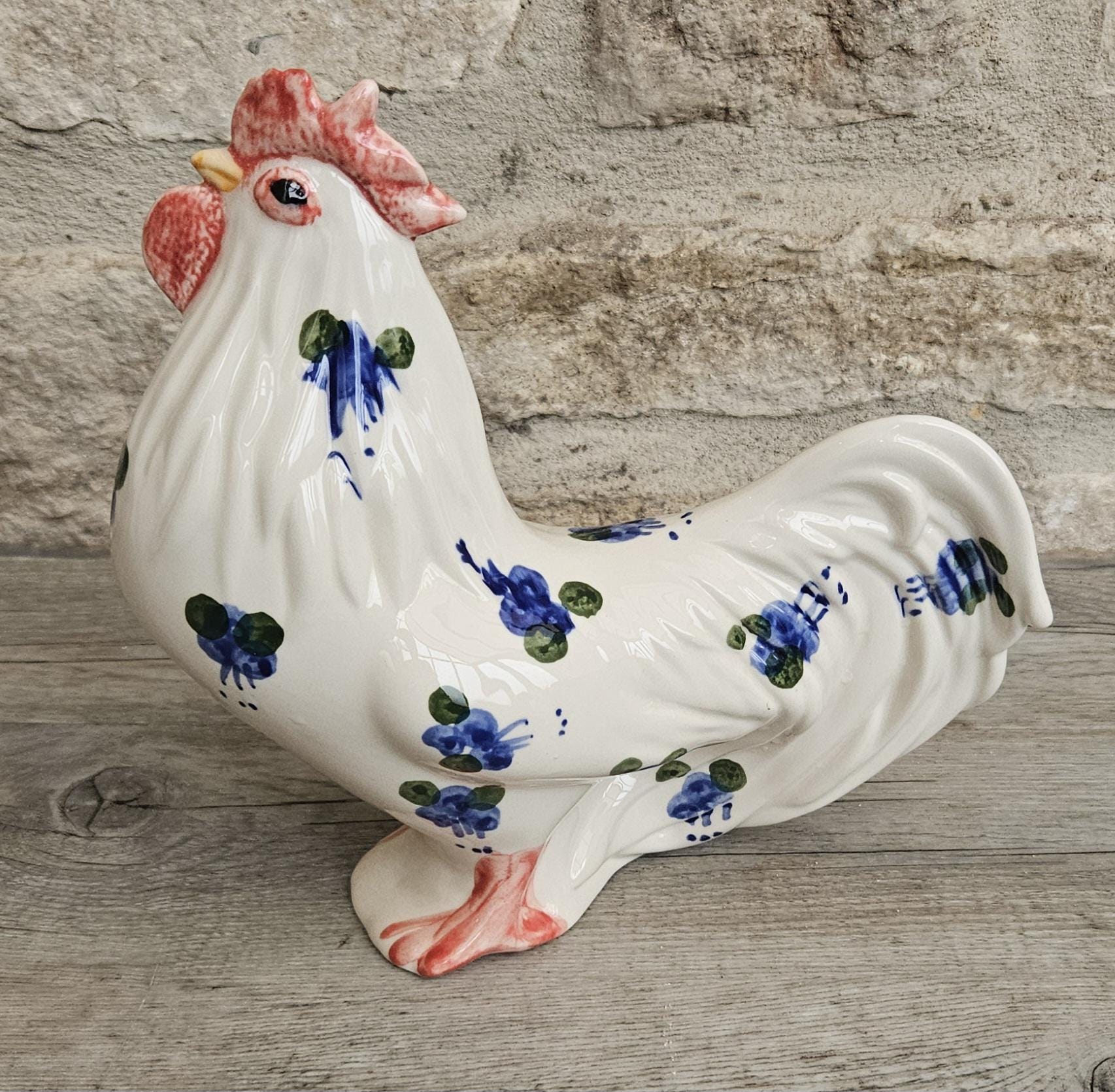 Vintage Large Rooster Chicken Hen Ornament Porcelain 20cm Tall X 19cm Long