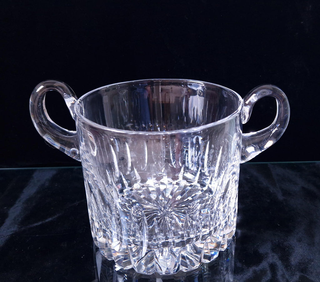 Fine Vintage Heavy Cut Crystal Glass Twin Handled Continental Champagne Ice Bucket