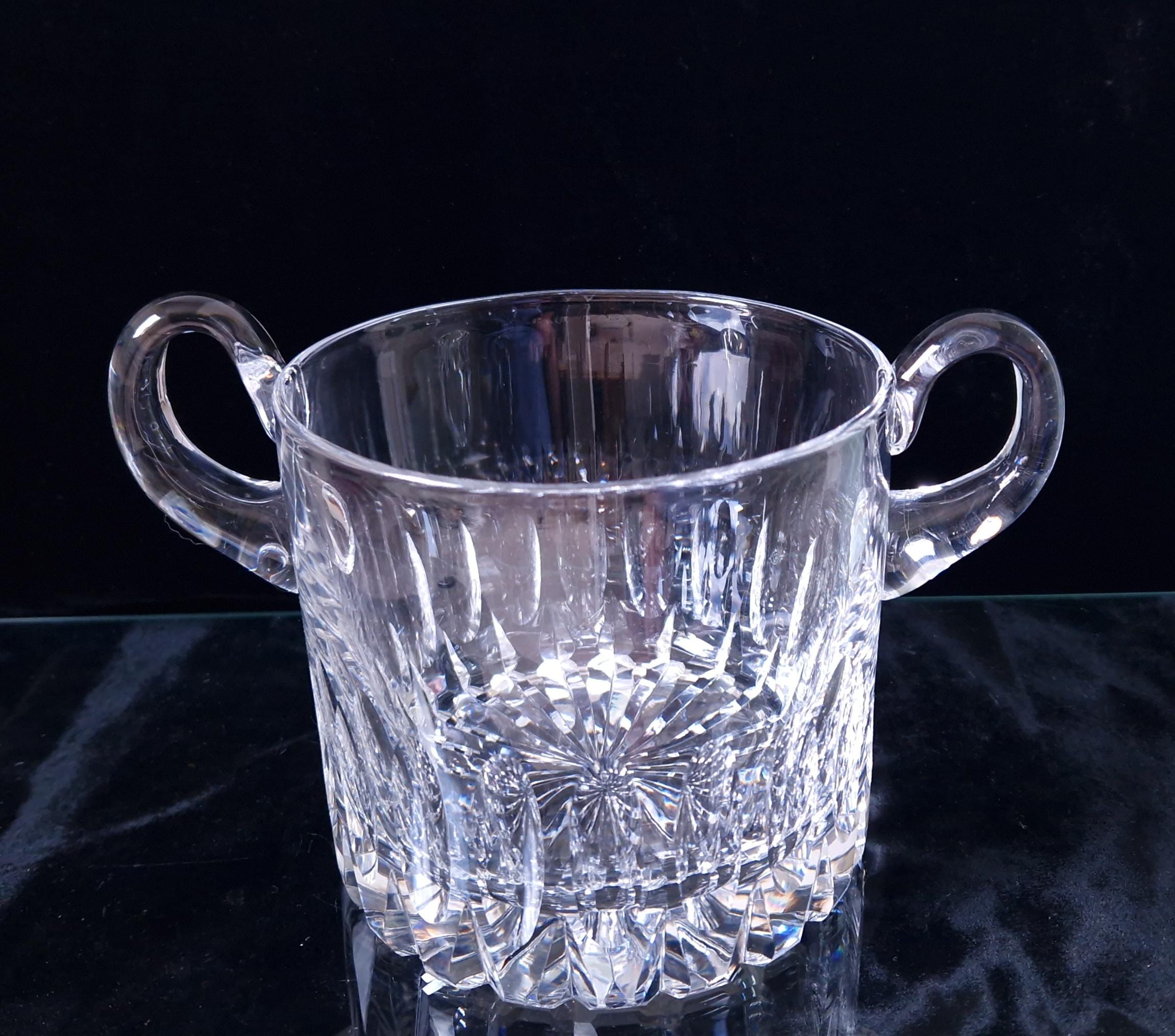 Fine Vintage Heavy Cut Crystal Glass Twin Handled Continental Champagne Ice Bucket