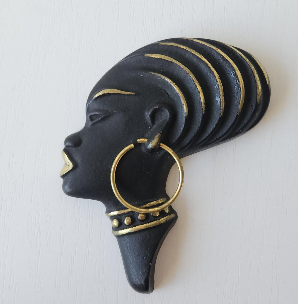 Vintage Small African Lady Profile Wall Plaque Richard Rohac Metal Mcm