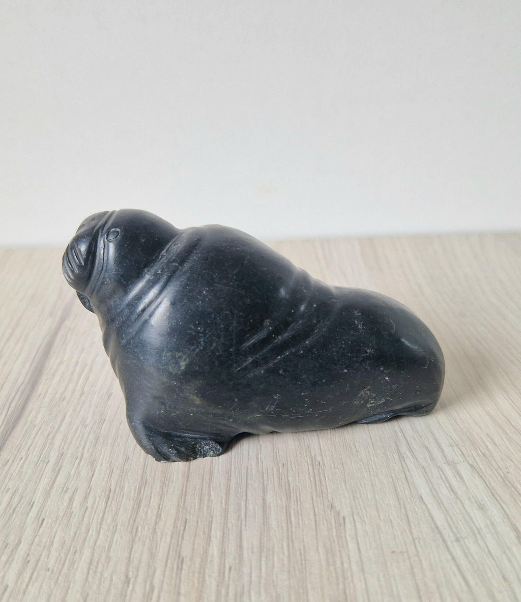 Authentic Carved Stone Inuit Walrus Figure by Sillassi Tuki Mid 20th Century