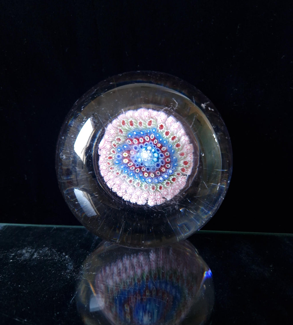 Old English Richardsons Magnum Concentric Millifiore Canes Footed Glass Paperweight