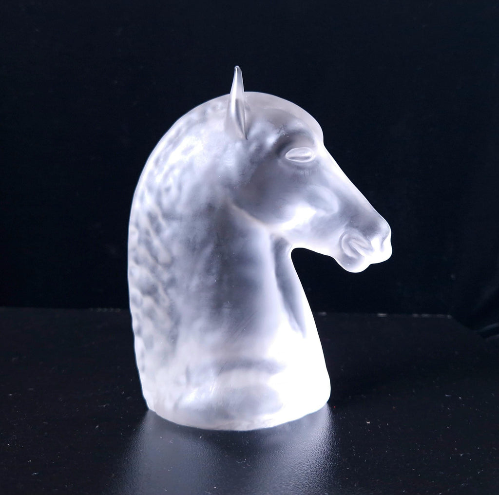 Vintage Frosted Glass Art Deco Style Horse Head Figure Paperweight 13cm