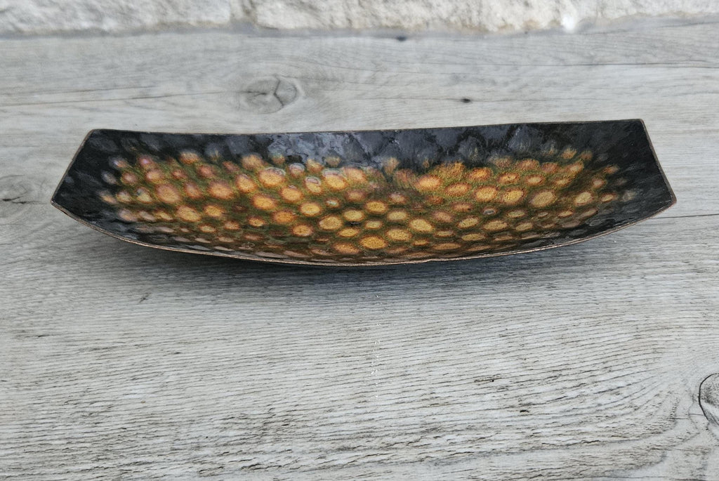 Midcentury Metal Enamel Trinket Dish Oblong Curved Coffee Table Small Dish 18cm Long