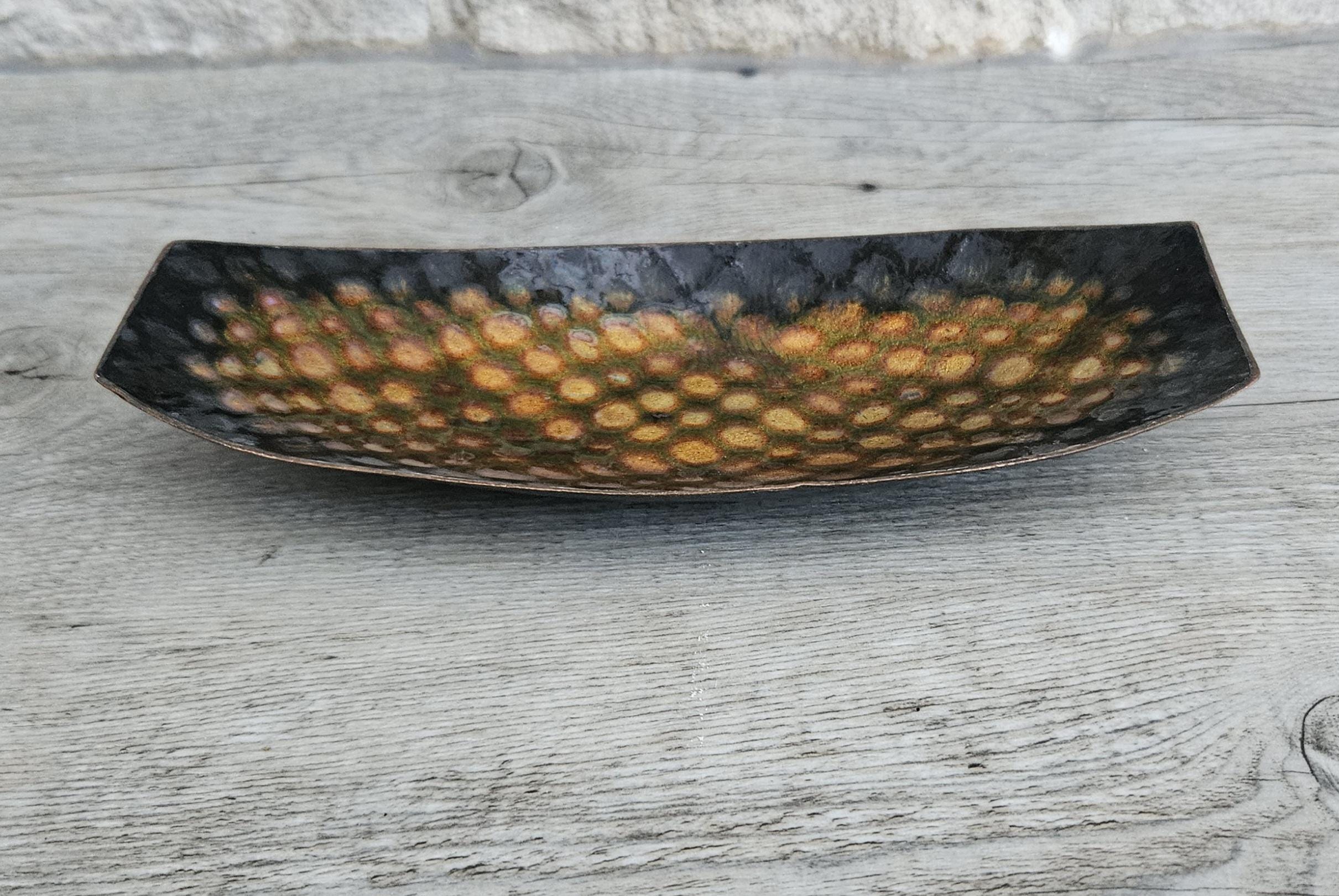 Midcentury Metal Enamel Trinket Dish Oblong Curved Coffee Table Small Dish 18cm Long