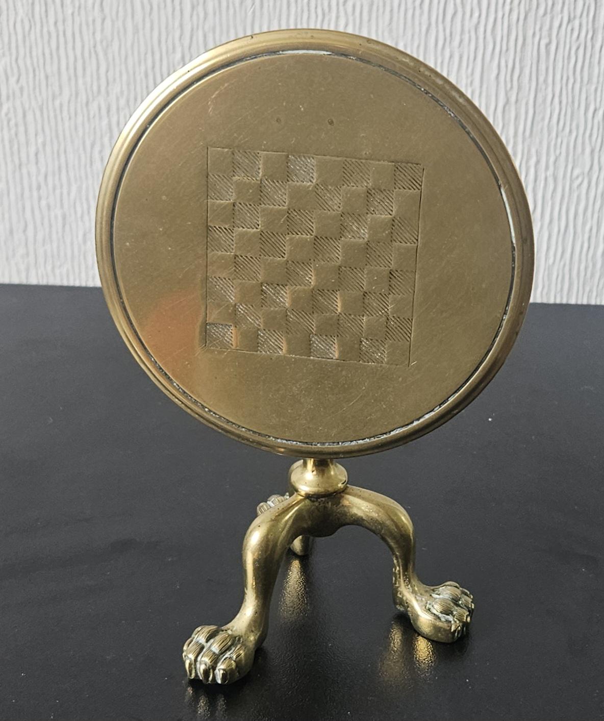 Antique Victorian Brass Miniature Games Table Candle Reflector: Ball & Claw Feet