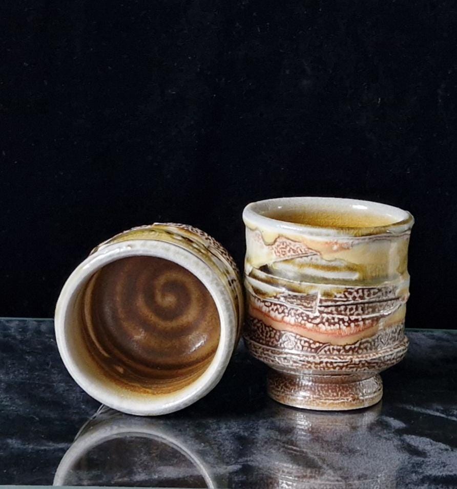 Shino Glaze Saki Set Oribe Ware Tokkuri Flask & Yunomi Cups